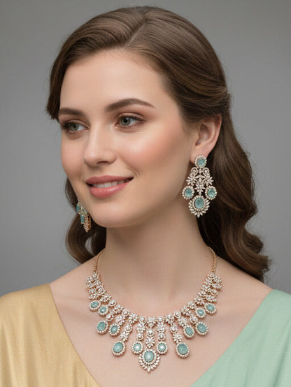 American Diamond Mint Zircon Rose Gold Necklace Set