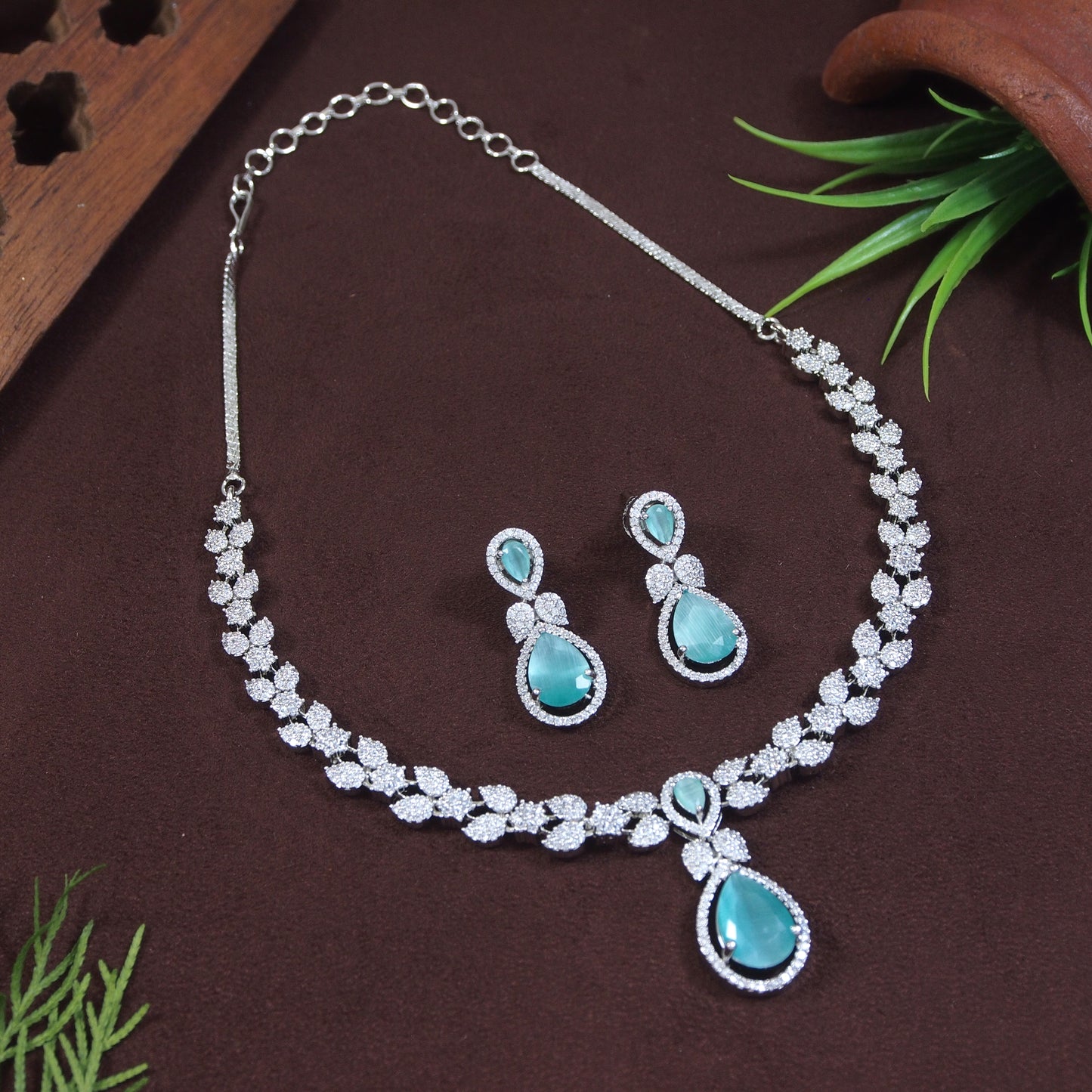 Silver Zircon Necklace Set