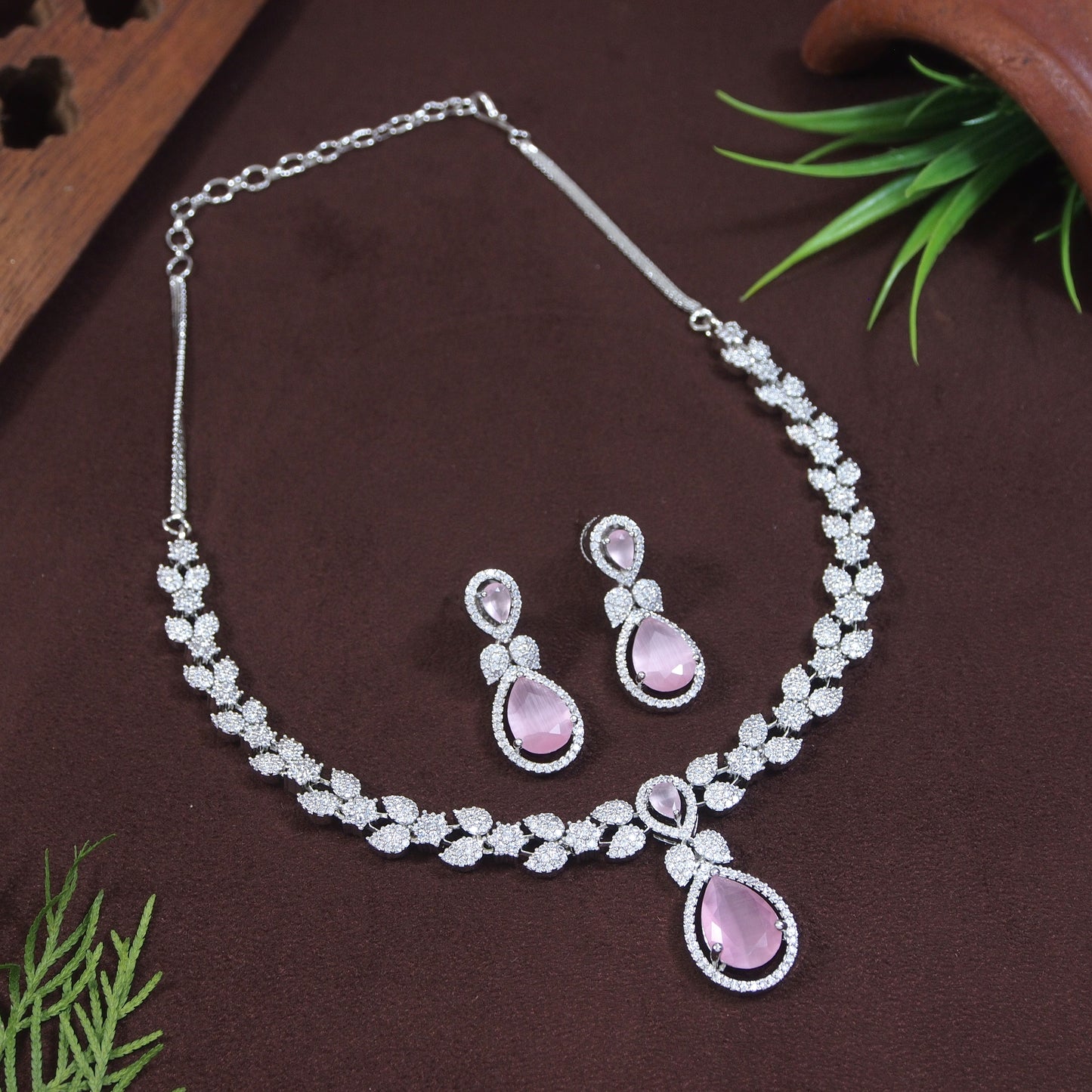 Silver Zircon Necklace Set