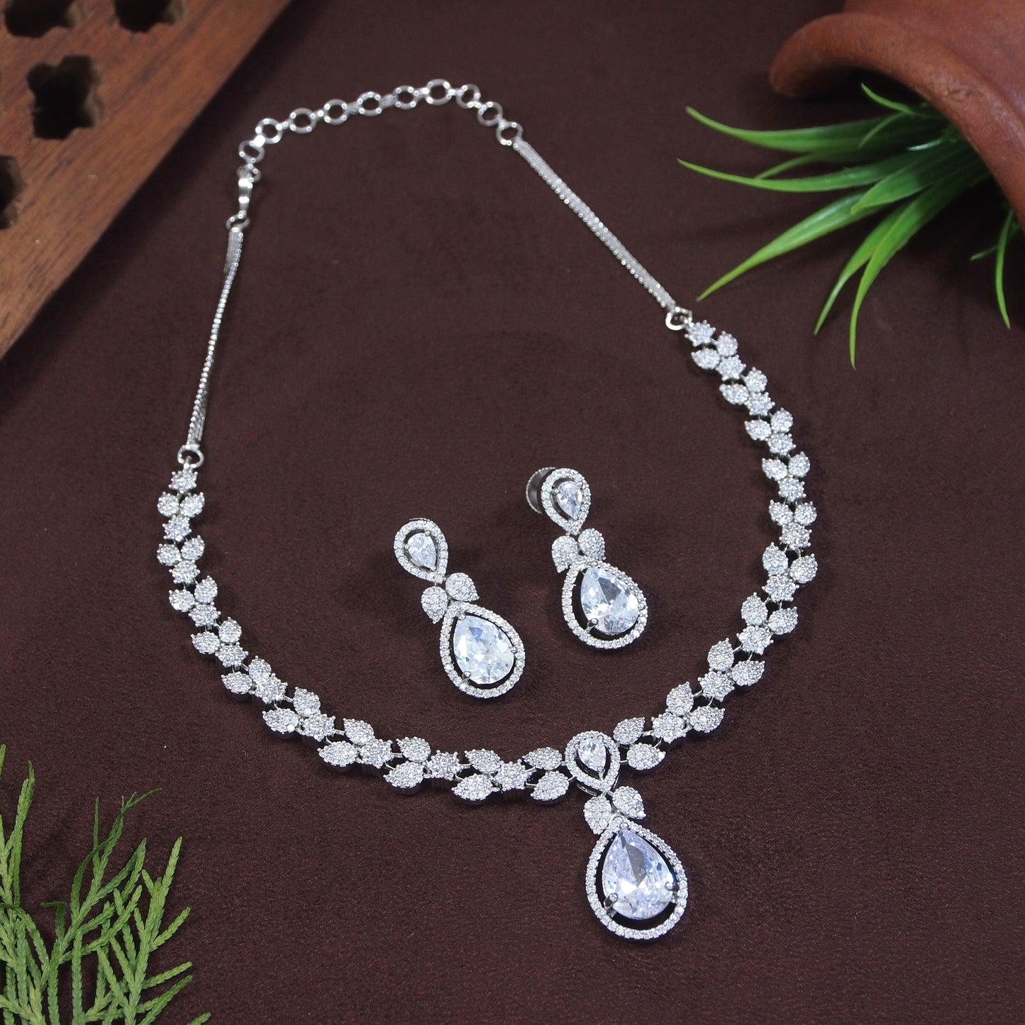 Silver Zircon Necklace Set