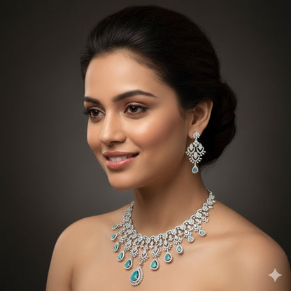 Zircon Mint Silver Necklace Set