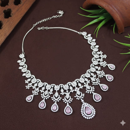 Zircon Pink Silver Necklace Set