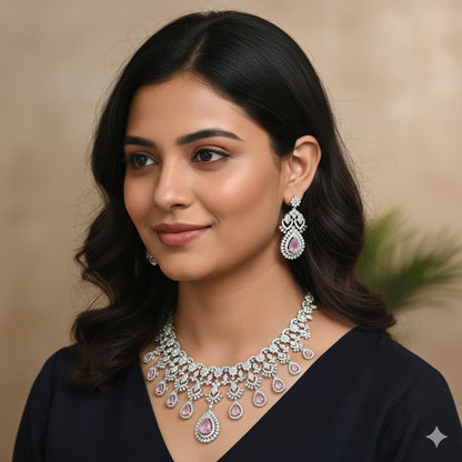 Zircon Pink Silver Necklace Set