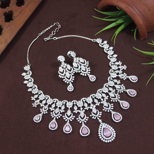 Zircon Pink Silver Necklace Set