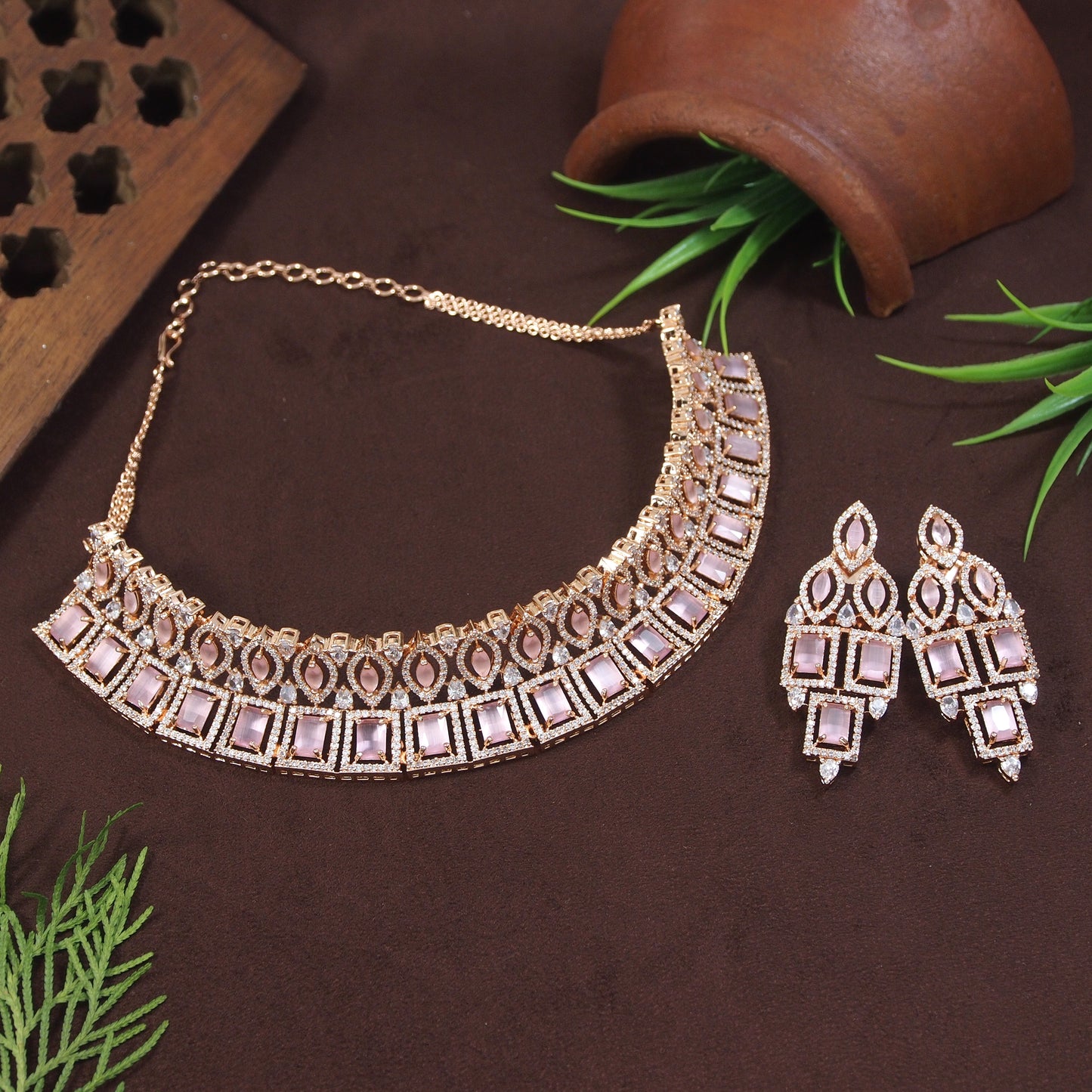 Zircon Mint Rose Gold Necklace Set