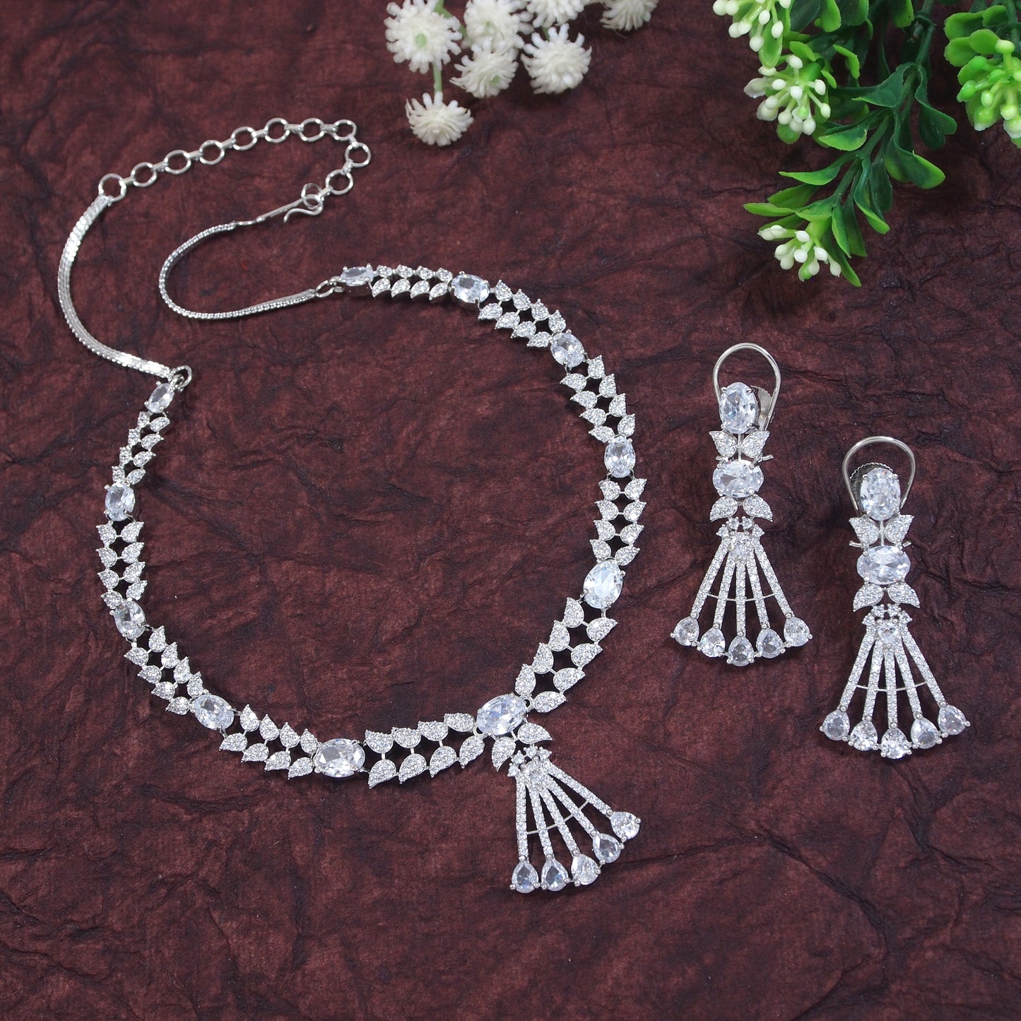 Zircon Silver Necklace Set