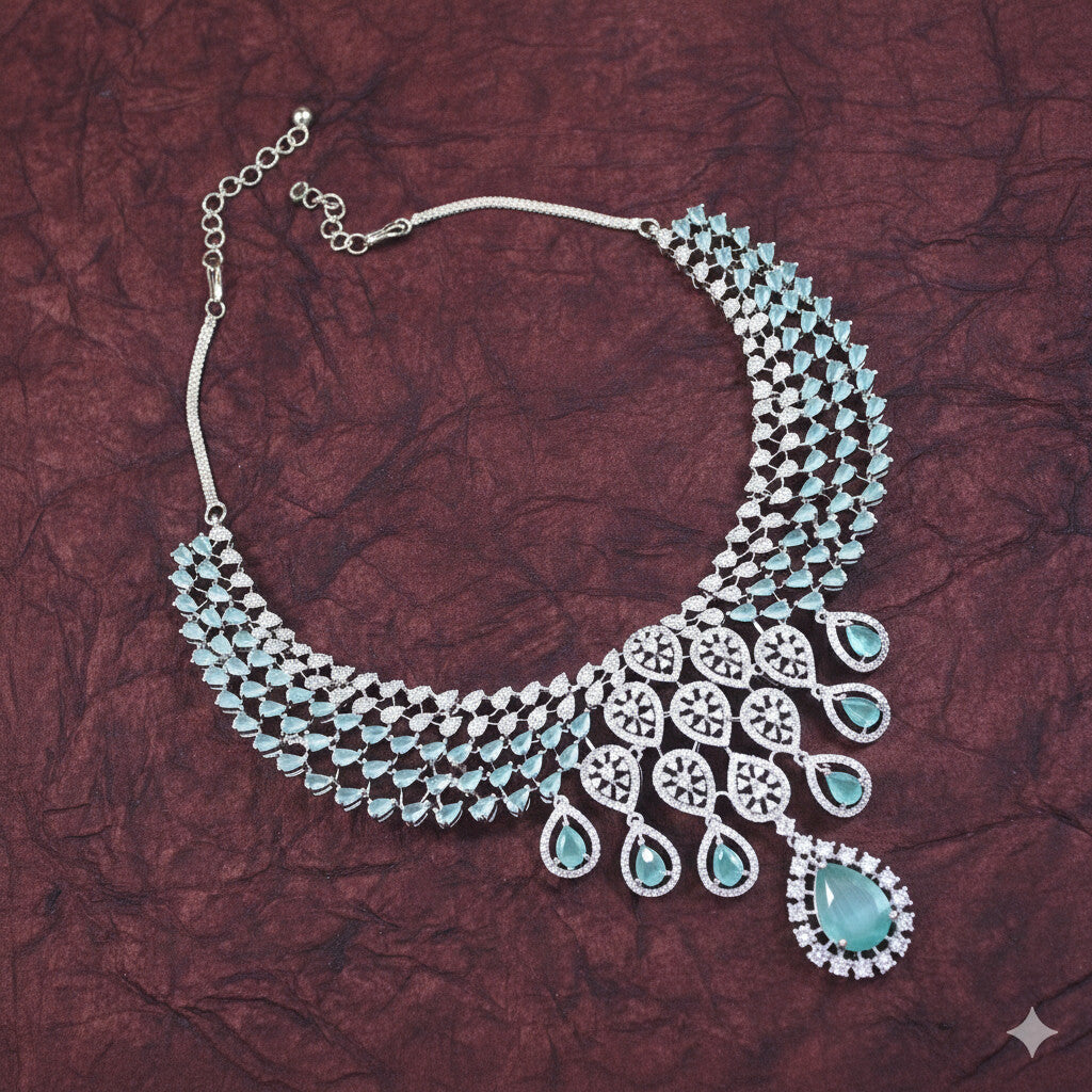 Zircon Mint Silver Necklace Set