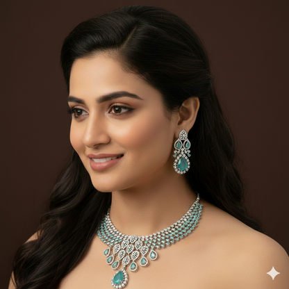 Zircon Mint Silver Necklace Set