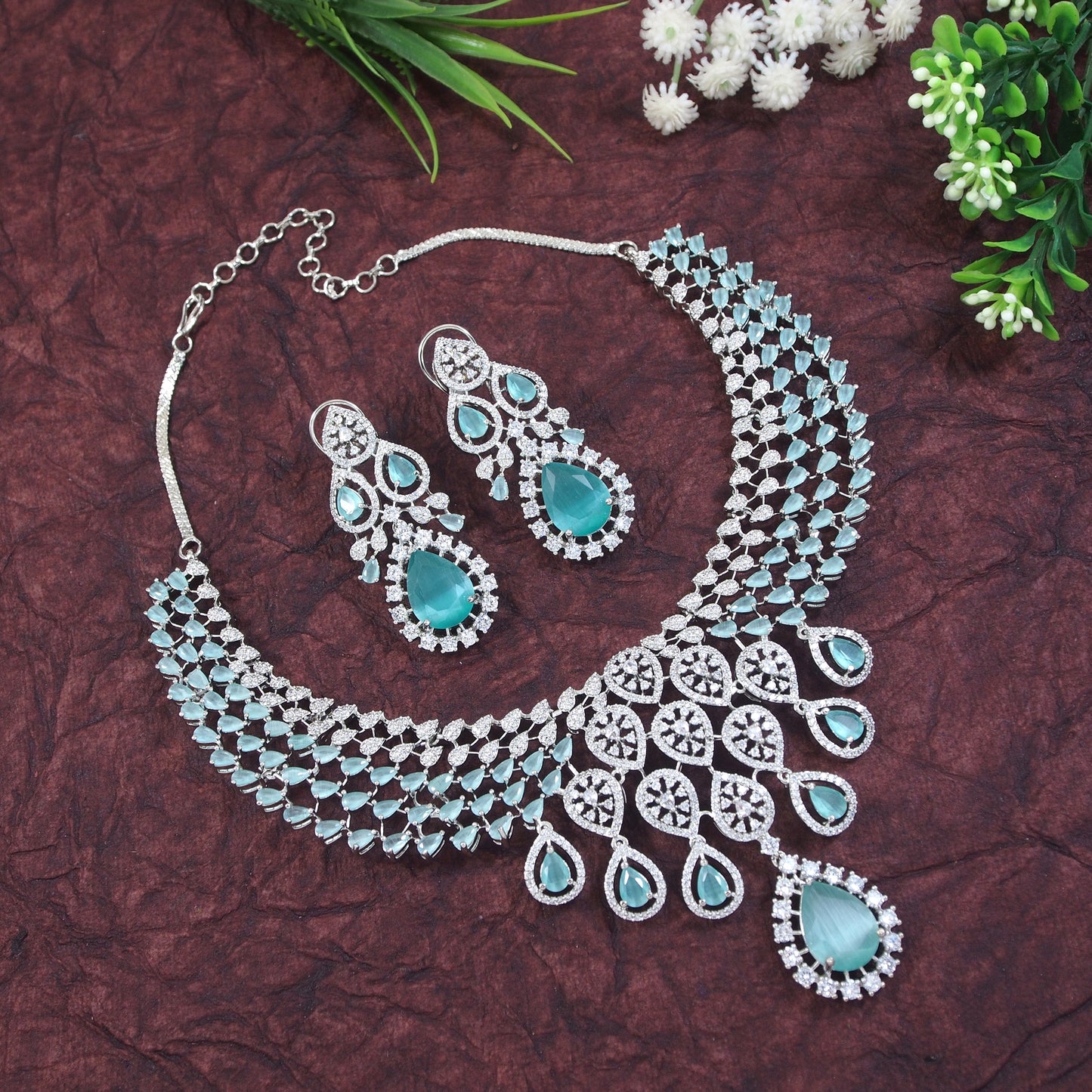 Zircon Mint Silver Necklace Set