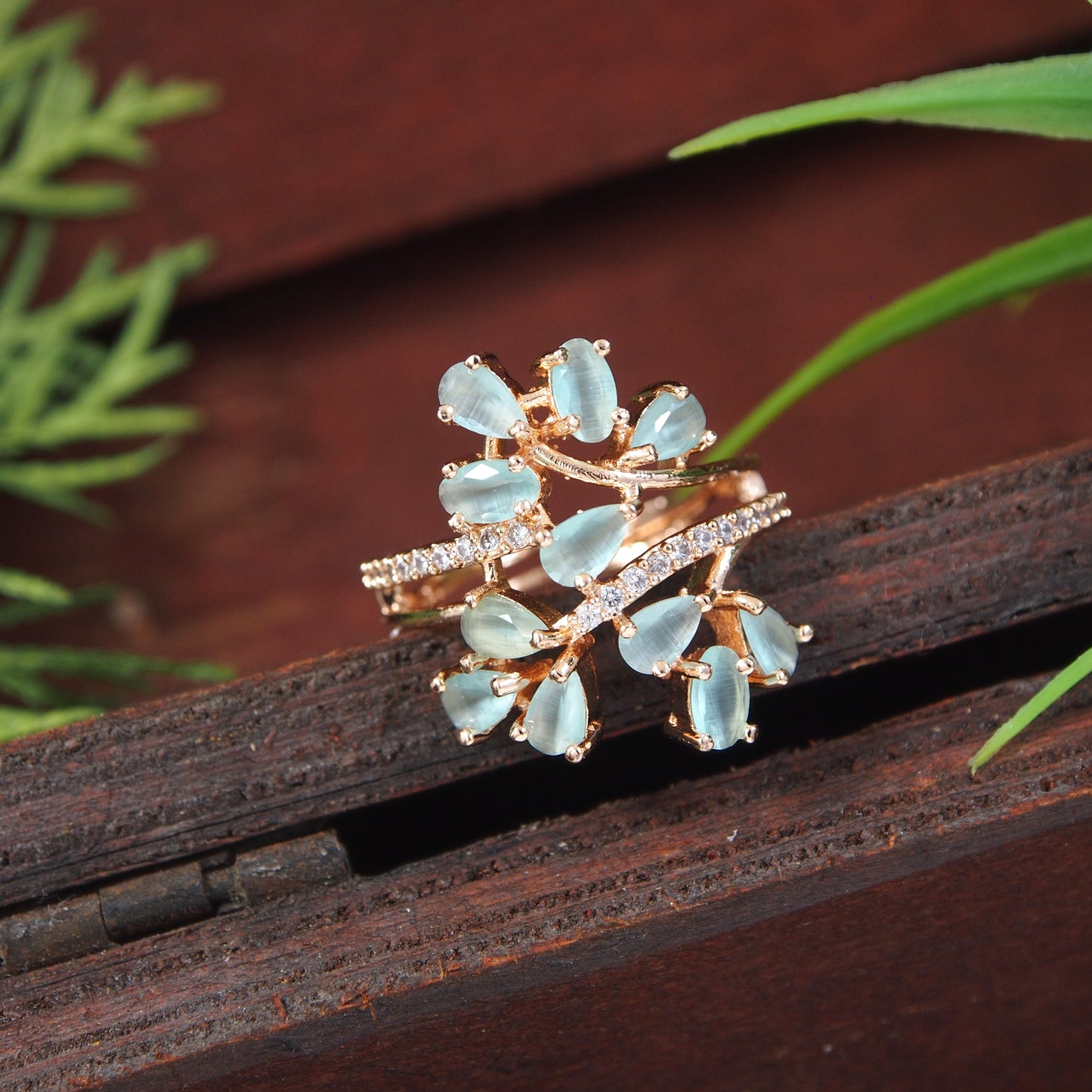 Zircon Mint White Rose Gold Finger Ring