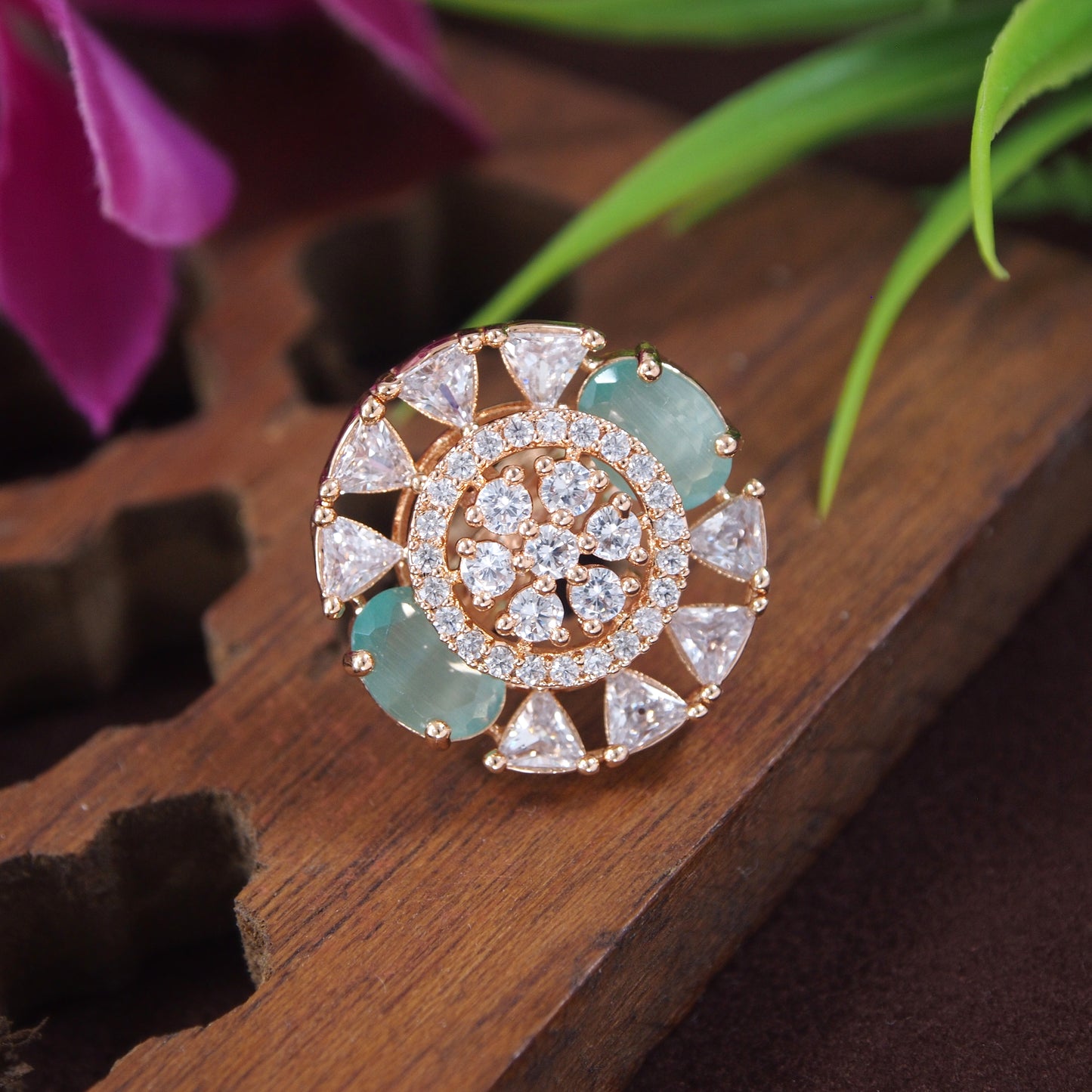 Zircon Mint White Rose Gold Finger Ring