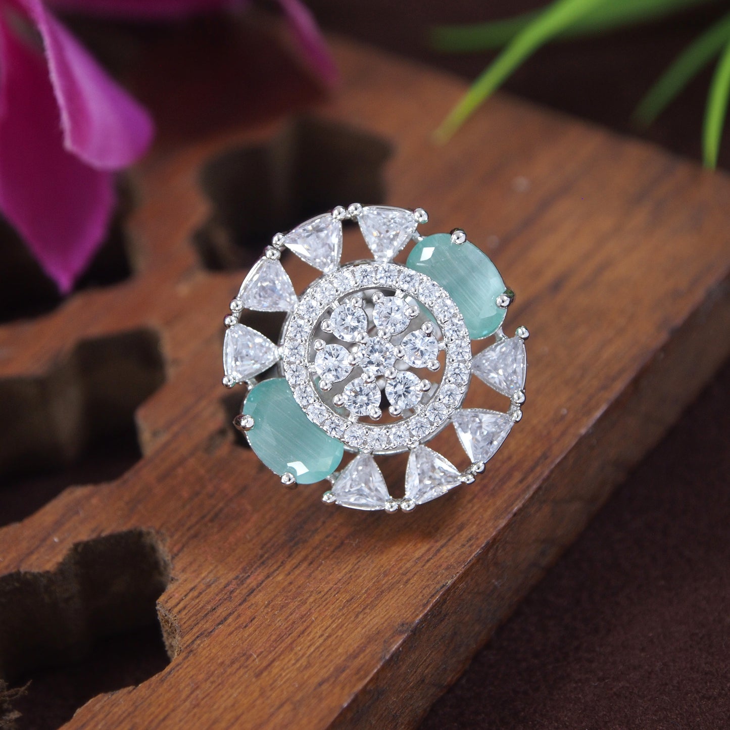 Zircon Mint White Silver Finger Ring