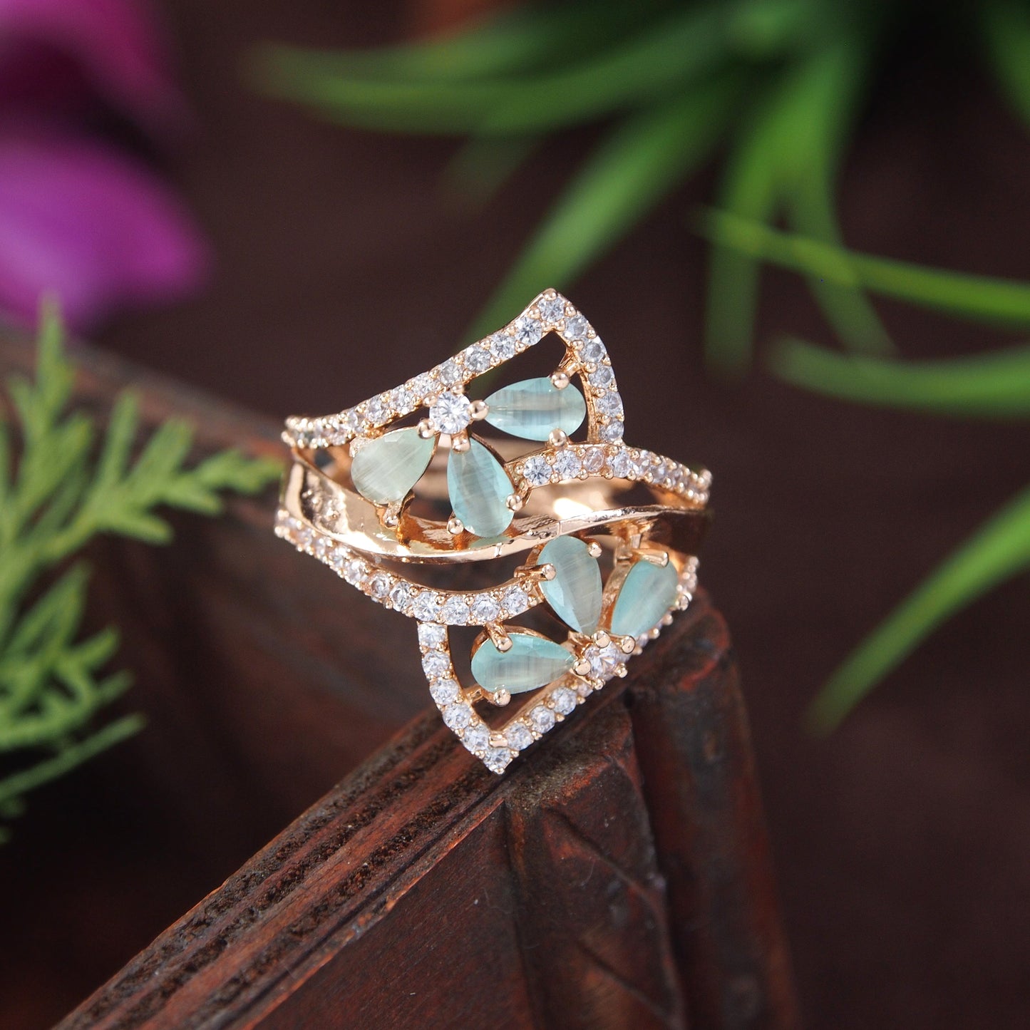 Zircon Mint Rose Gold Diamond Ring