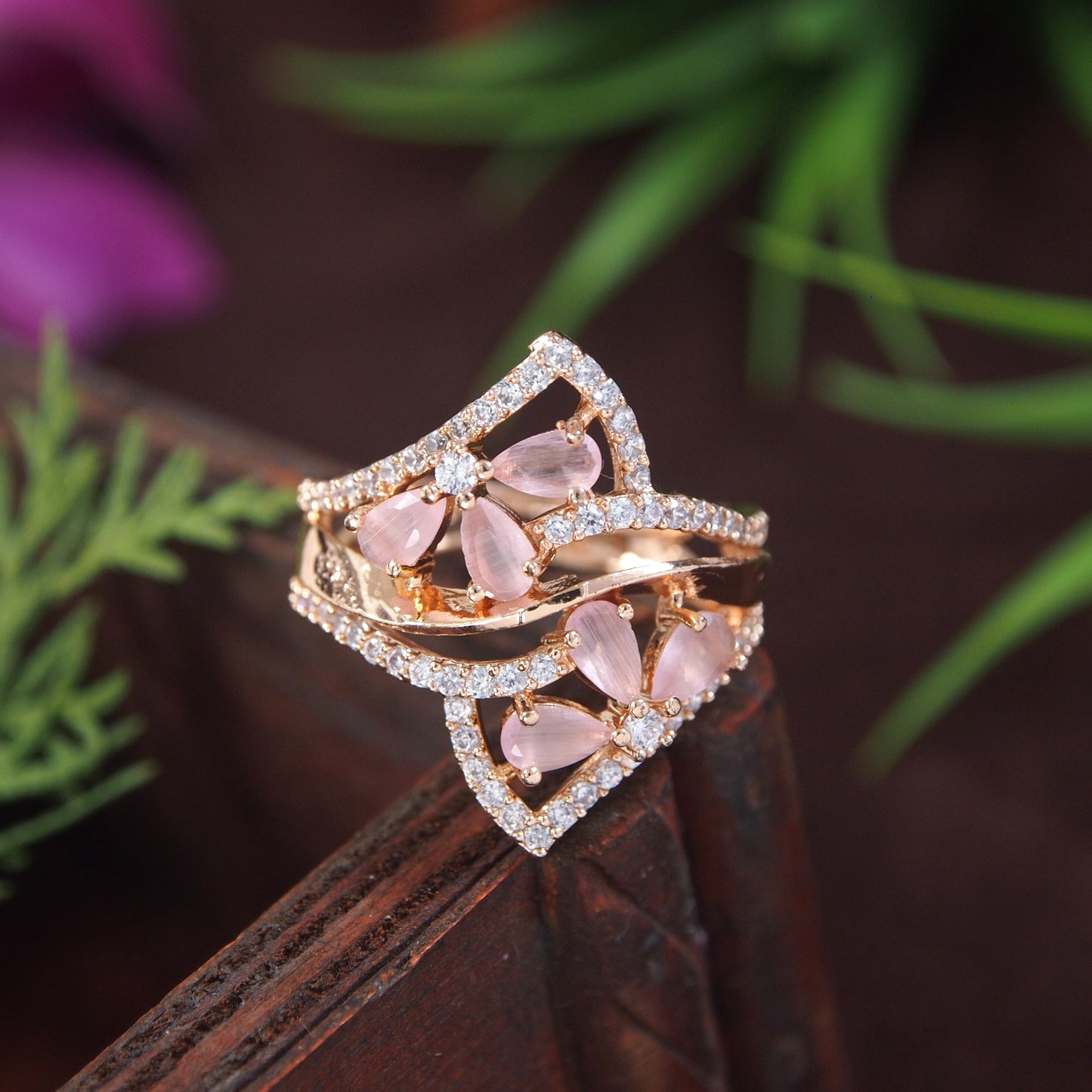 Zircon Pink Rose Gold Diamond Ring