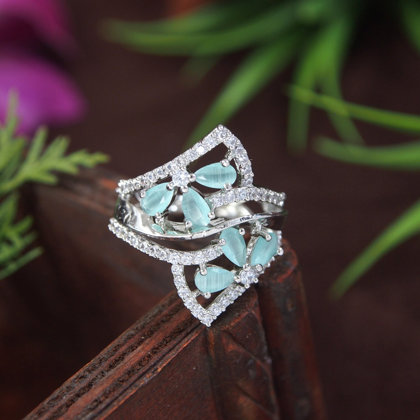 Zircon Mint Silver Diamond Ring