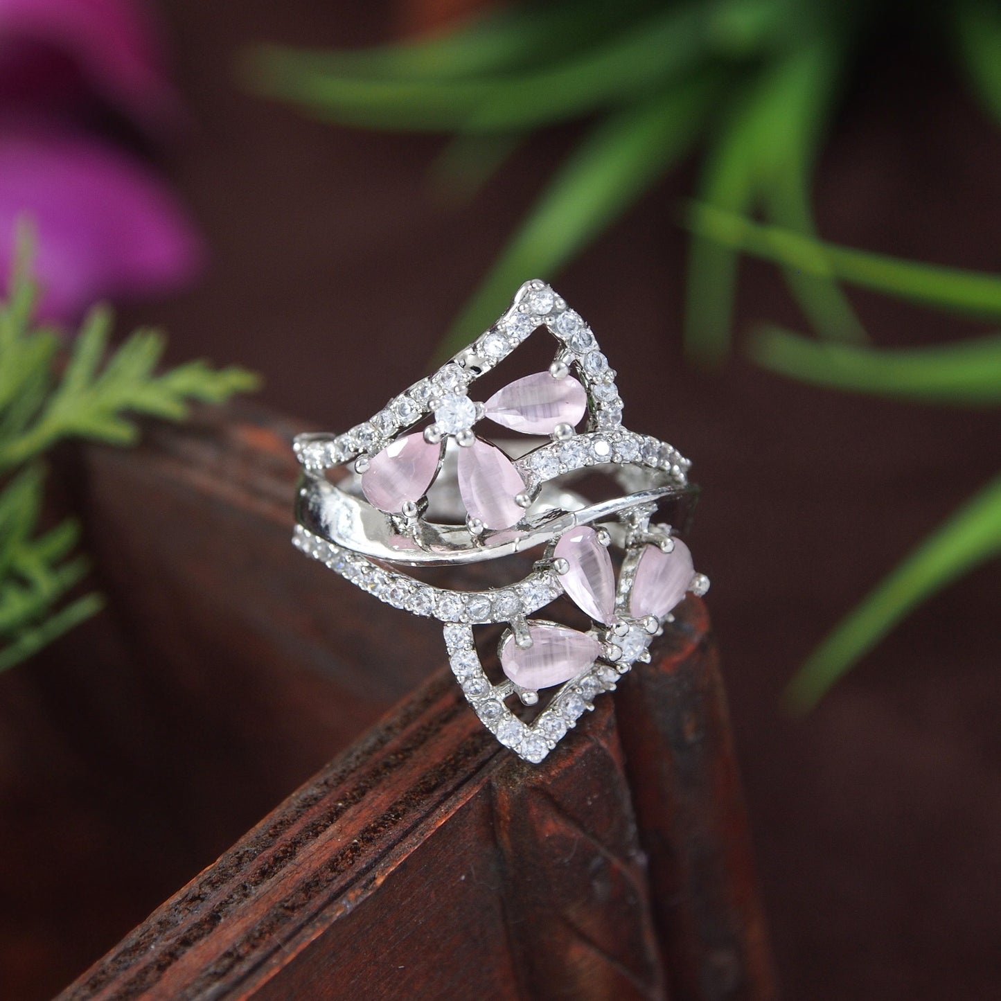 Zircon Pink Silver Diamond Ring