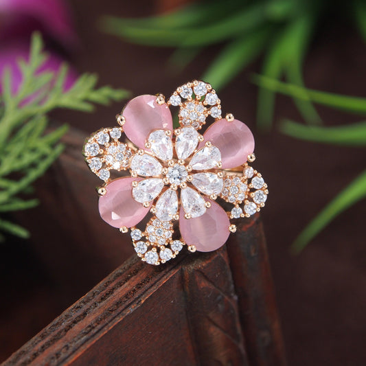 Zircon Pink Rose Gold Diamond Ring