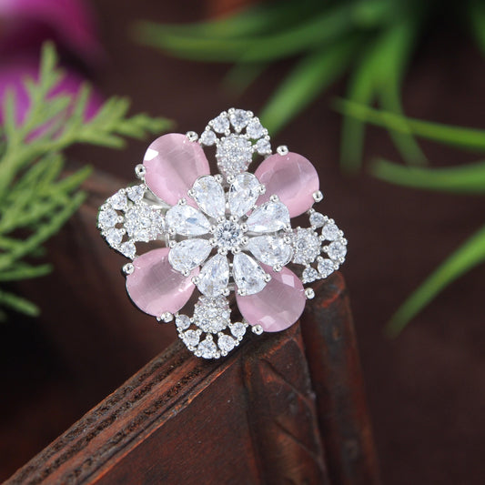 Zircon Pink Silver Diamond Ring