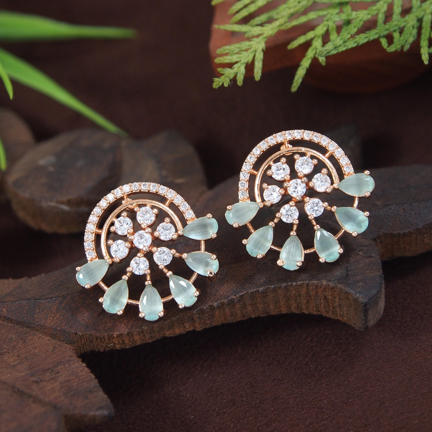 Elegant Rose Gold/Silver Stud Earrings