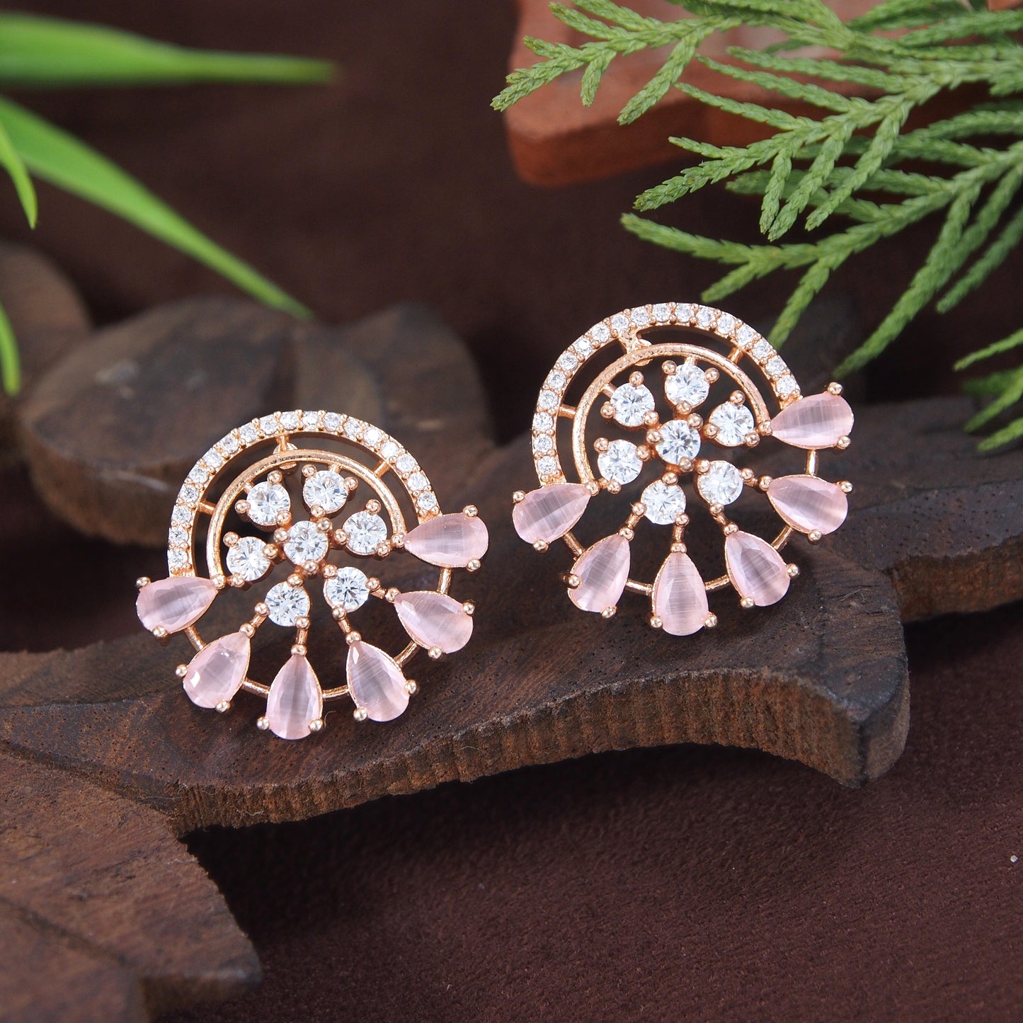 Elegant Rose Gold/Silver Stud Earrings