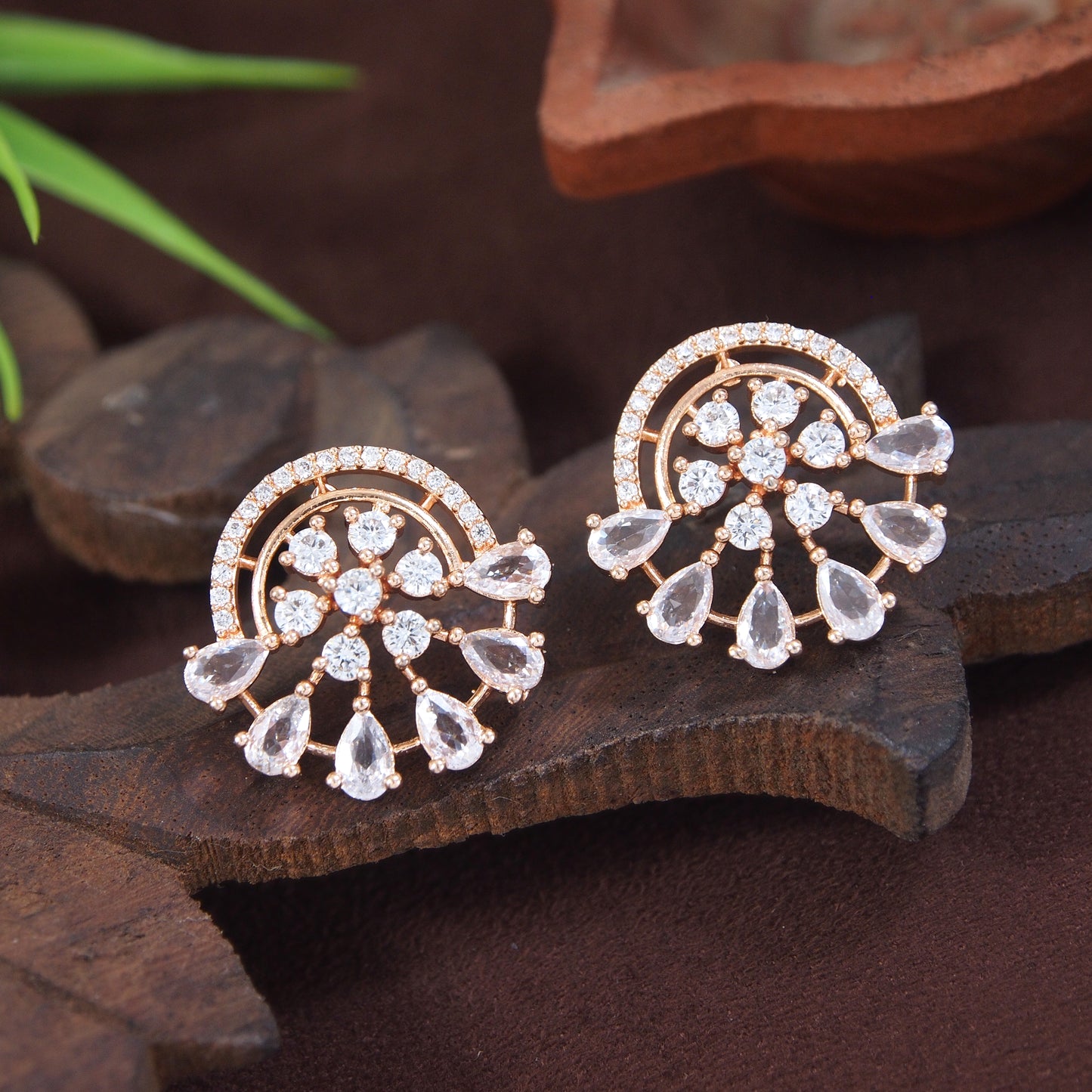 Elegant Rose Gold/Silver Stud Earrings