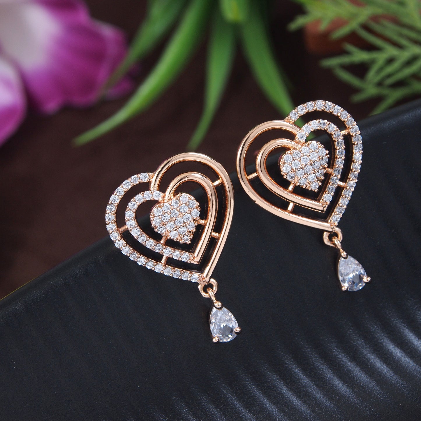 Zircon AD Rose Gold Heart Earrings