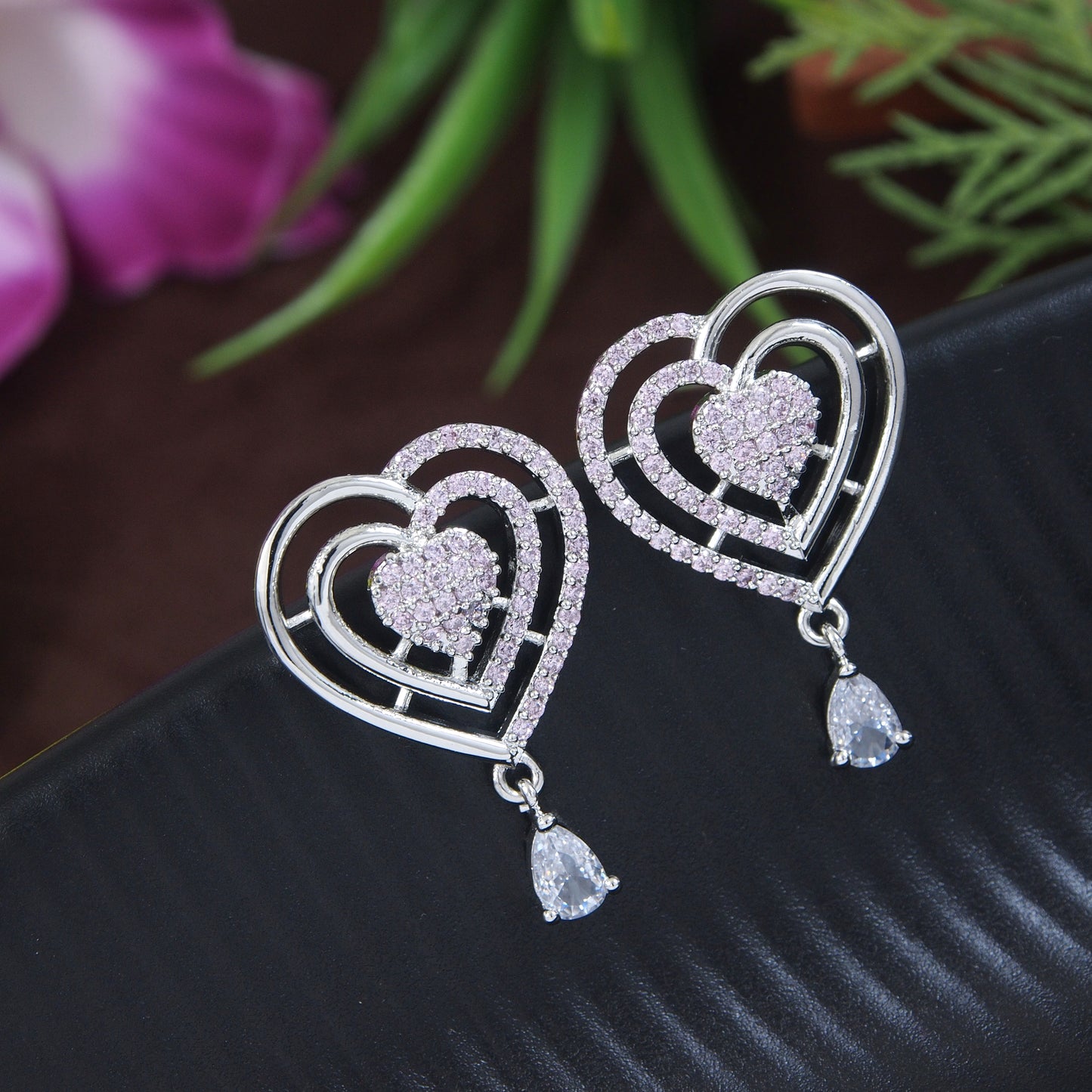 Zircon AD Rose Gold Heart Earrings