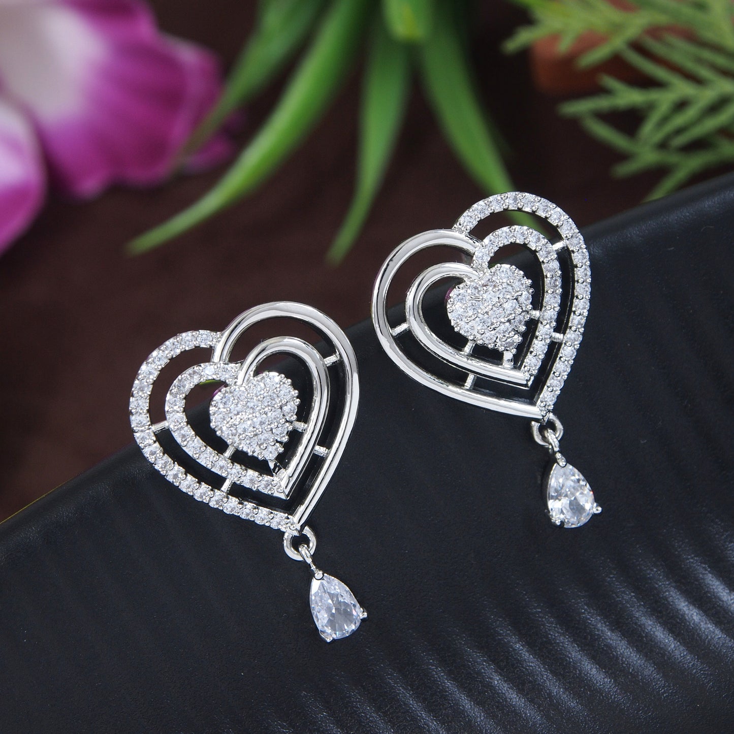 Zircon AD Rose Gold Heart Earrings