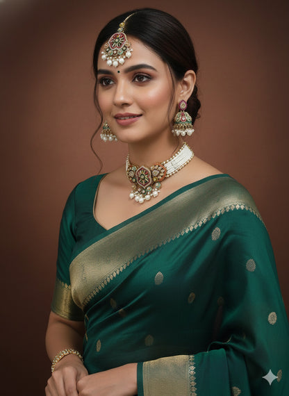 Royal Multicolor Kundan Pearl Choker Set with Jhumka Earrings & Maang Tikka