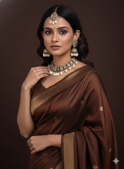 Orna Royal Multicolor Kundan Choker Set with Pearl Drops, Jhumka Earrings & Maang Tikka