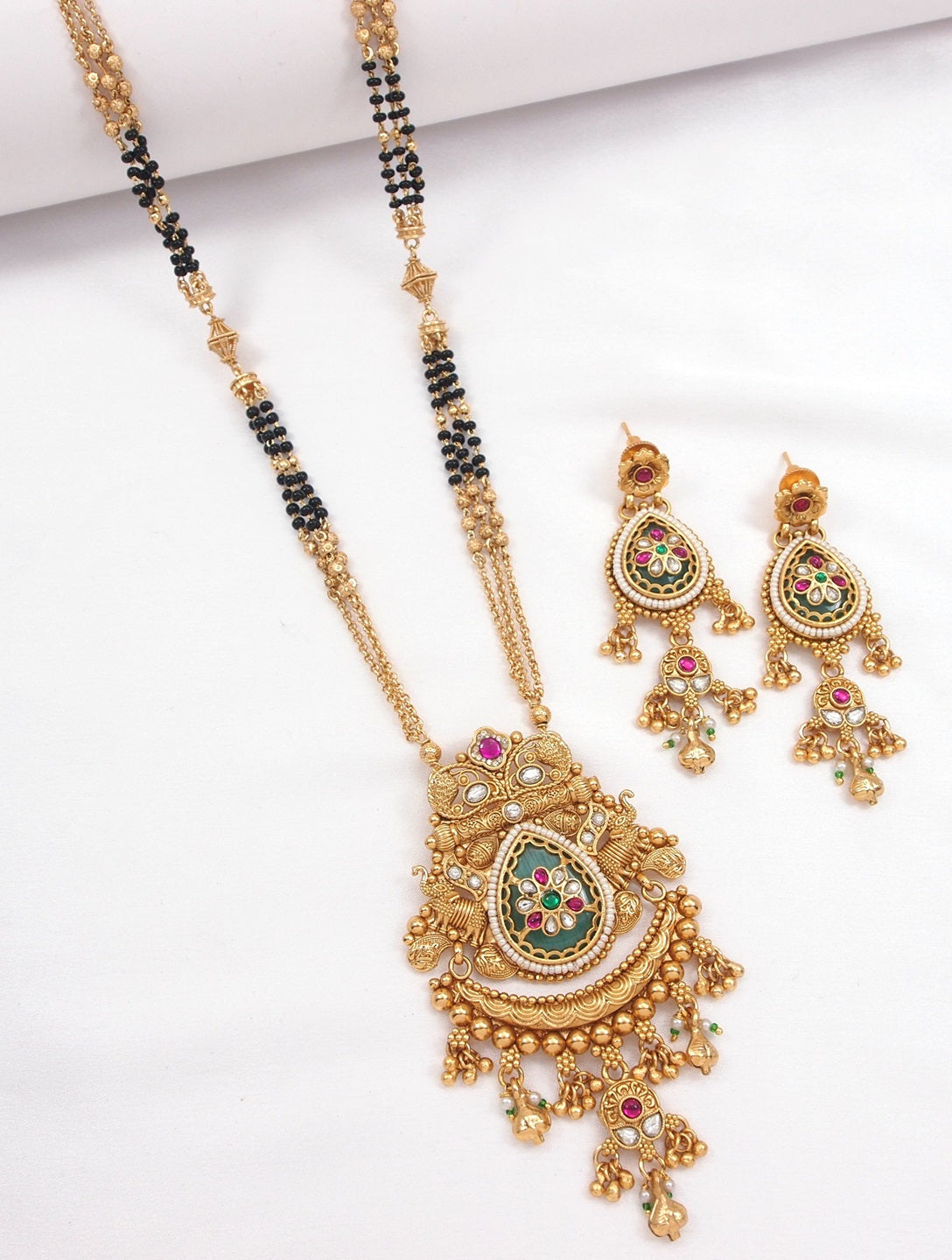Gold Plated Heritage Temple Style Mangalsutra with Matching Drop Earrings
