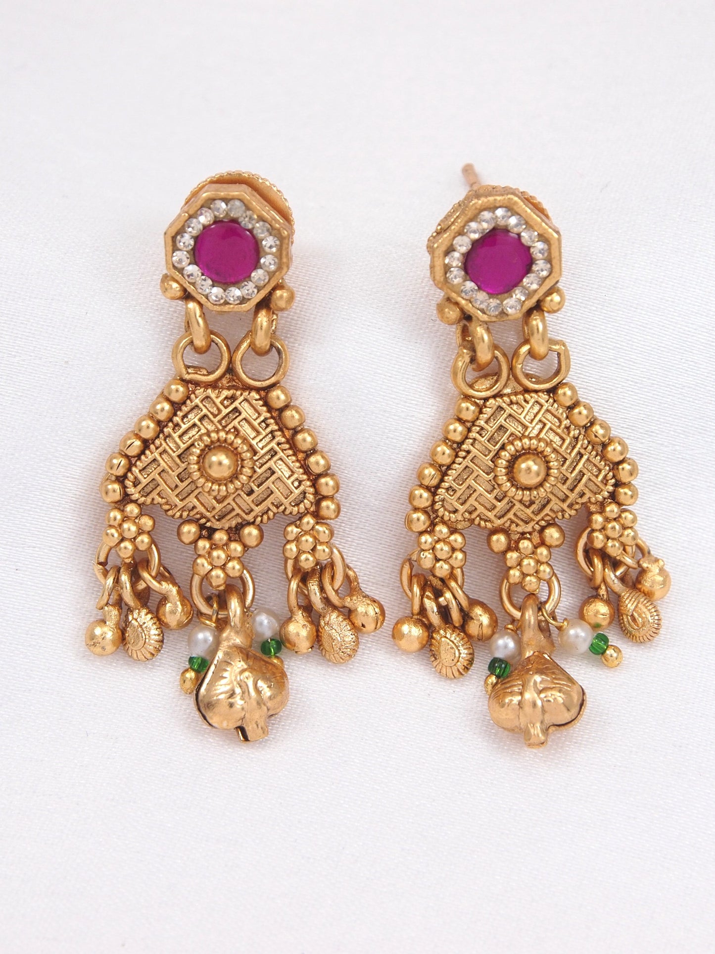 Traditional Gold Plated Black Bead Mangalsutra Set with Ruby & Emerald Coloured Stones