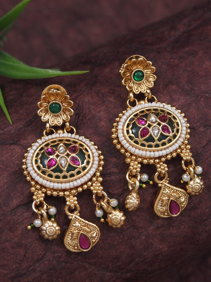 Heritage Gold-Plated Long Mangalsutra Necklace Set with Matching Drop Earrings
