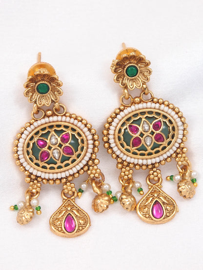 Heritage Gold-Plated Long Mangalsutra Necklace Set with Matching Drop Earrings