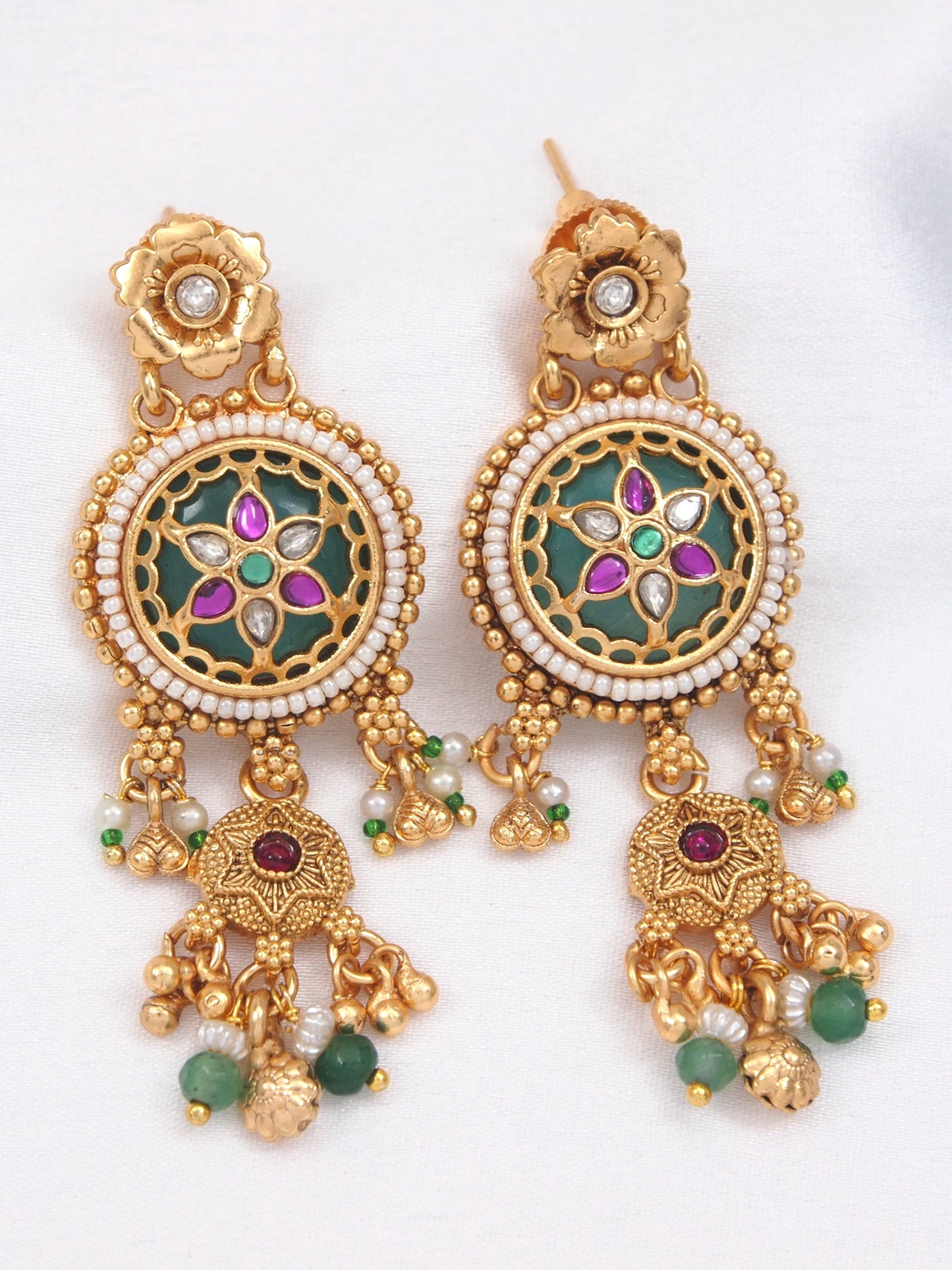 Women Heritage Rani Haar Long Necklace Set with Earrings – Antique Gold Plated