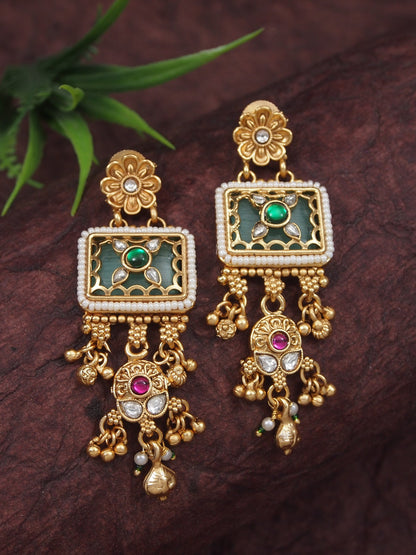 Ethnic Royal Heritage Antique Gold-Toned Brass Rani Haar Necklace Set with Earrings