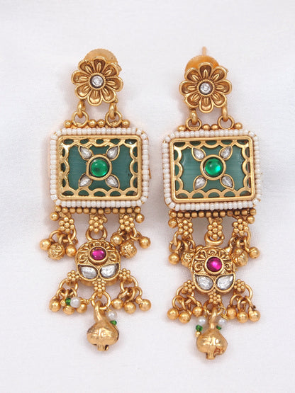 Ethnic Royal Heritage Antique Gold-Toned Brass Rani Haar Necklace Set with Earrings