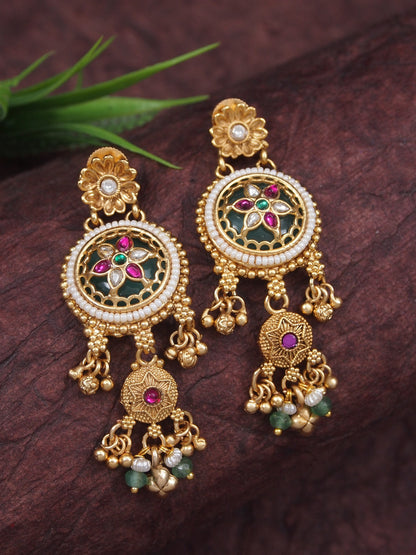 Women Heritage Rani Haar Long Necklace Set with Earrings – Antique Gold Plated