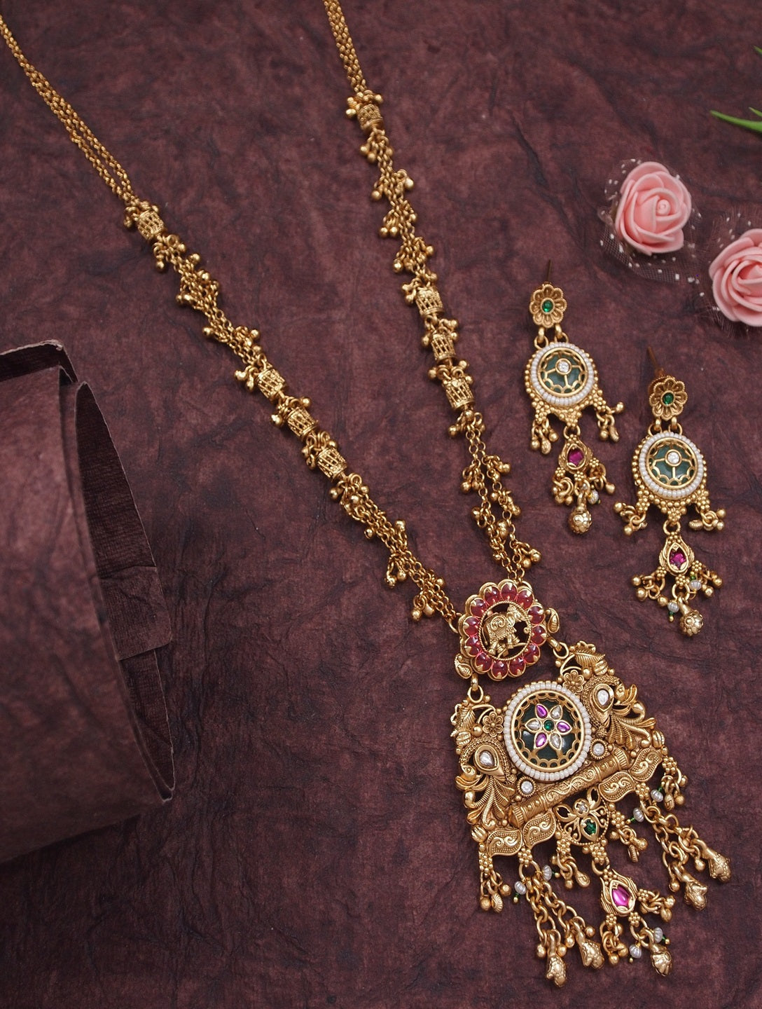 Heritage Inspired Antique Gold-Plated Statement Necklace & Earrings Set
