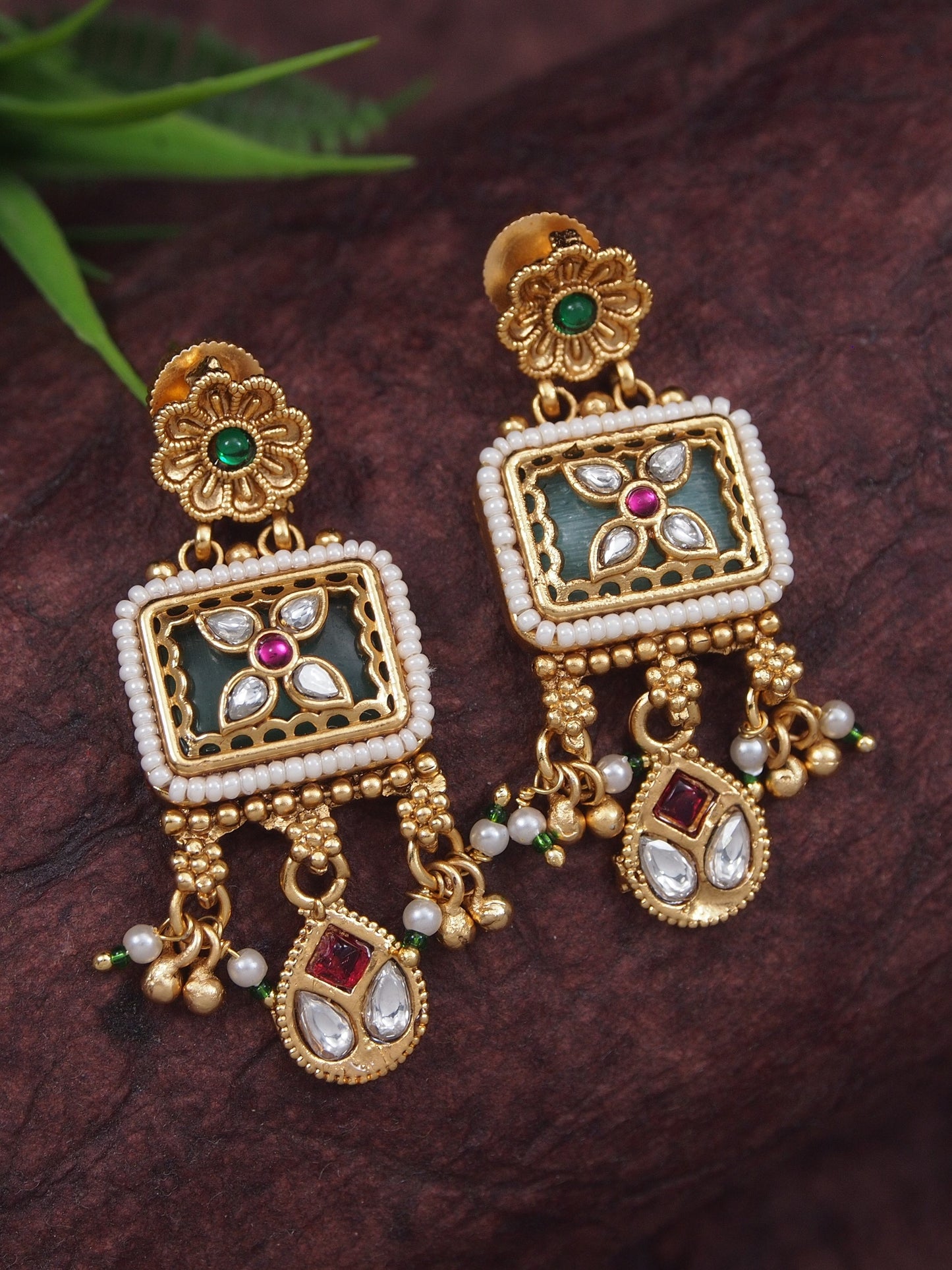 Women Antique Gold-Toned Heritage Long Haram with Drop Earrings