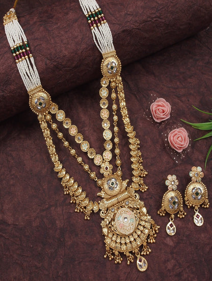 Women Gold-Toned Antique Rani Haar Trend Long Temple Necklace Set
