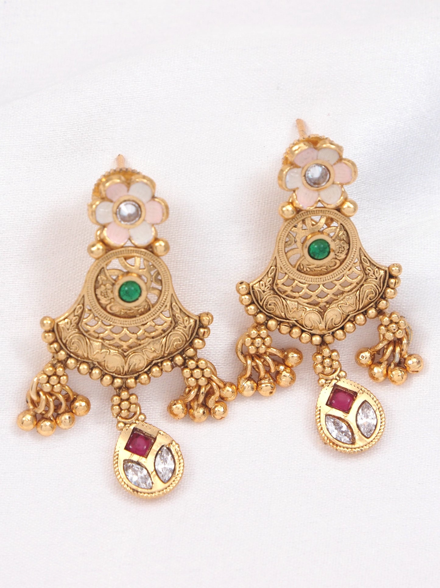 Orna Women Gold-Toned Antique Rani Haar Trend Long Temple Necklace Set