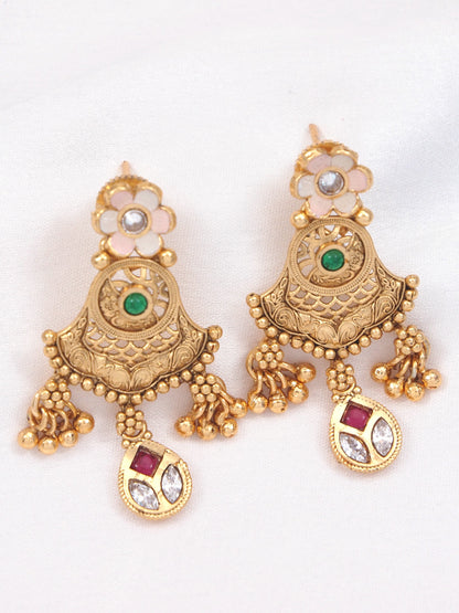 Orna Women Gold-Toned Antique Rani Haar Trend Long Temple Necklace Set