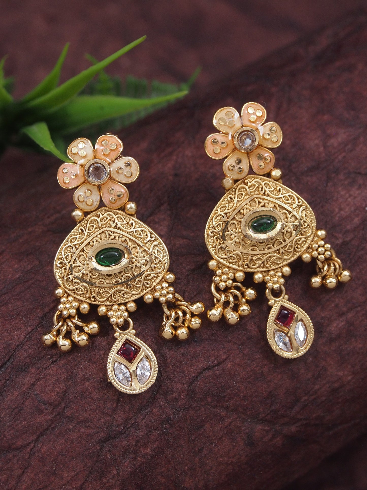 Gold-Toned Antique Rani Haar Trend Long Temple Necklace Set