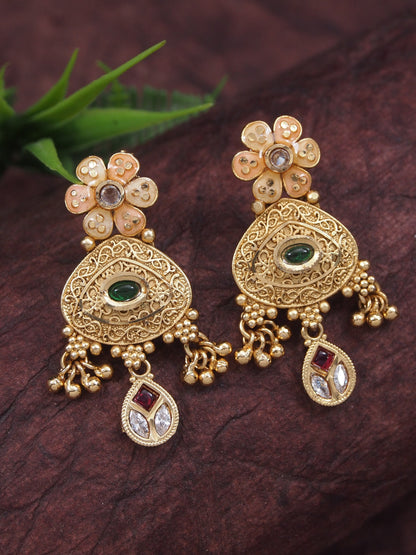 Gold-Toned Antique Rani Haar Trend Long Temple Necklace Set