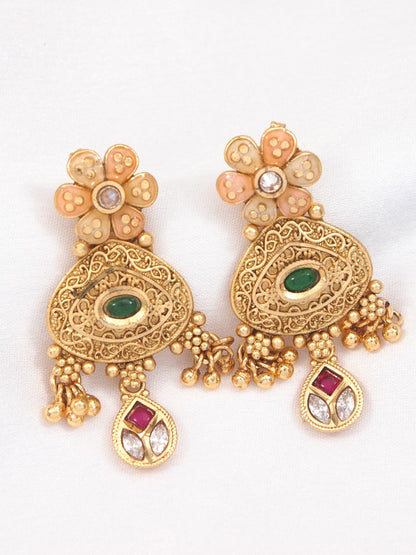 Gold-Toned Antique Rani Haar Trend Long Temple Necklace Set