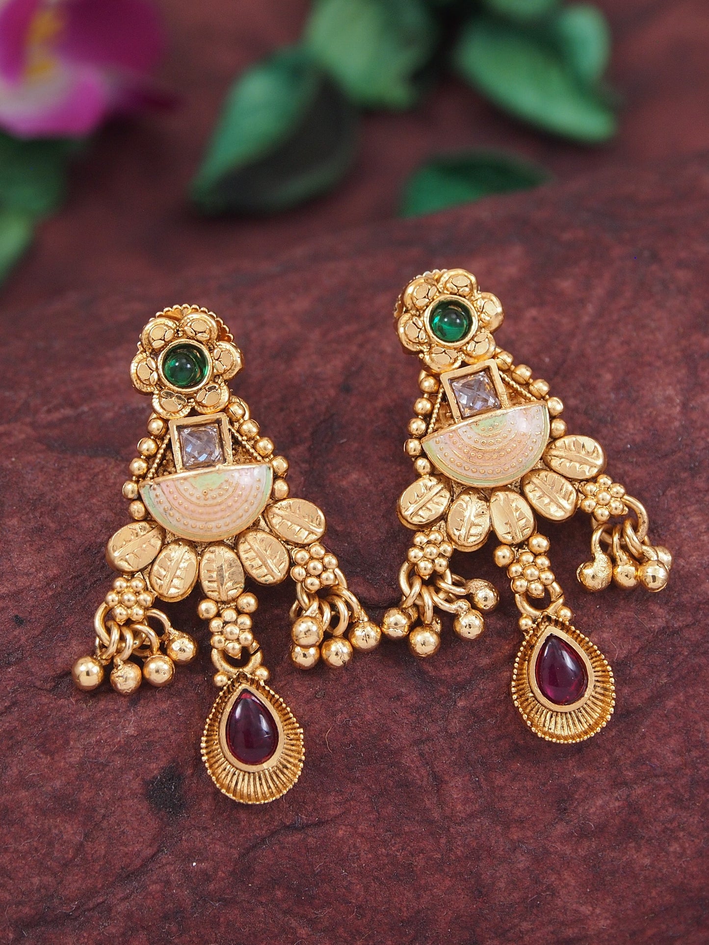 Women Gold-Toned Multi-Strand Pearl Beaded Necklace & Earrings Set