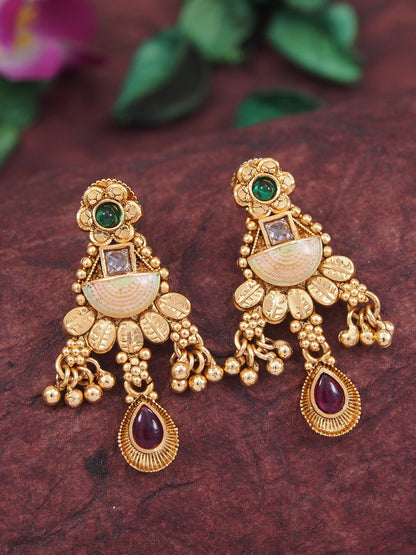 Women Gold-Toned Multi-Strand Pearl Beaded Necklace & Earrings Set