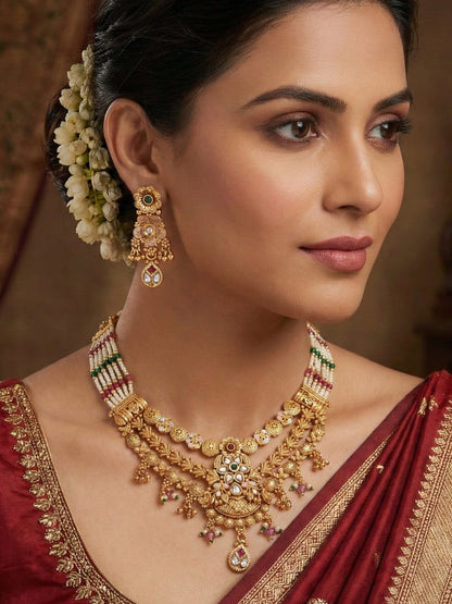 Orna Gold-plated Plated Brass Traditional Kundan and Pearl Choker Necklace Set for Women (Copy)