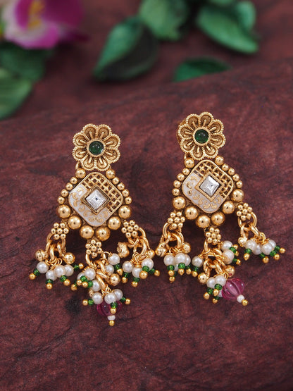 Gold-Plated Traditional Kundan & Pearl Beaded Choker Necklace Set with Ruby Red Accents